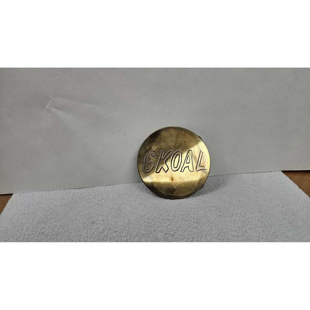 Homemade Skoal Belt Buckle Round Brass Tone Metal Tobacco Advertising Logo